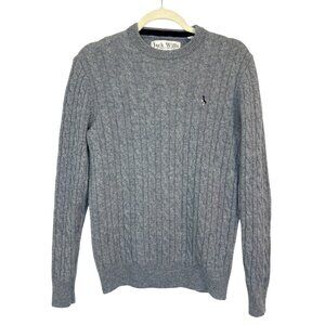 Jack Wills Sweater Women's Size XS Cable Knit Gray Merino Wool Crew Neck